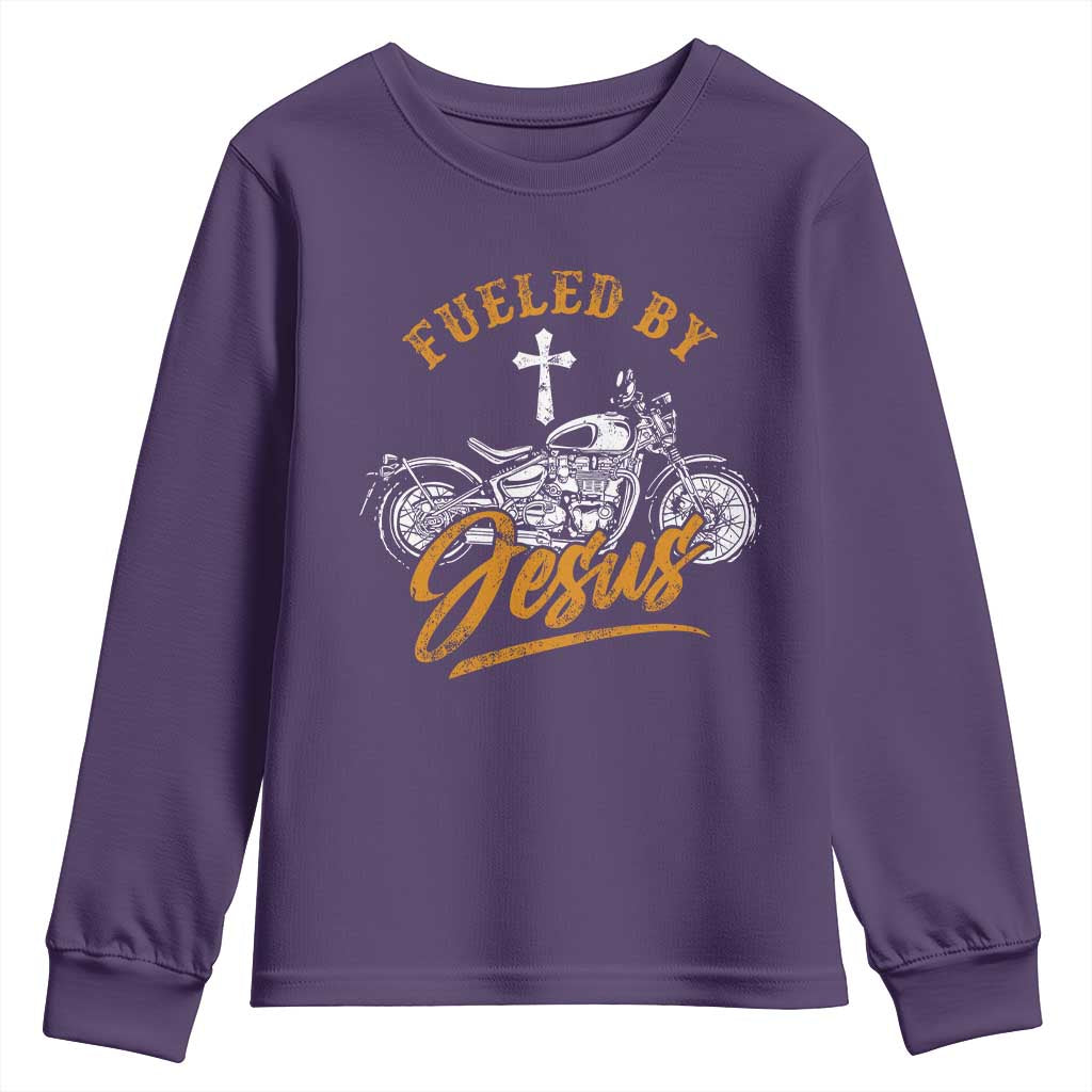 Motorcycle Rider Fueled By Jesus Youth Sweatshirt TS09 Purple Print Your Wear