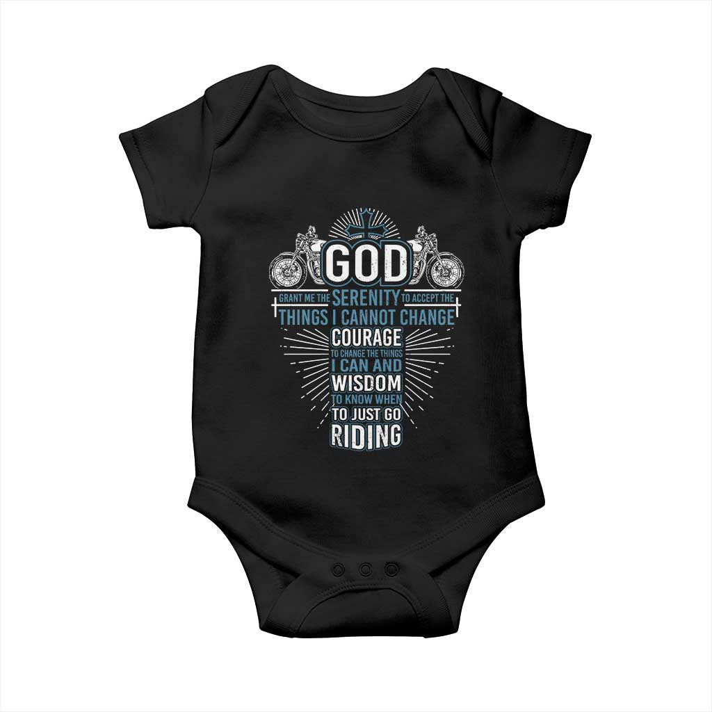 Christian Motorcycle Rider Baby Onesie God Grant Me The Serenity To Accept The Things I Cannot Change TS09 Black Print Your Wear