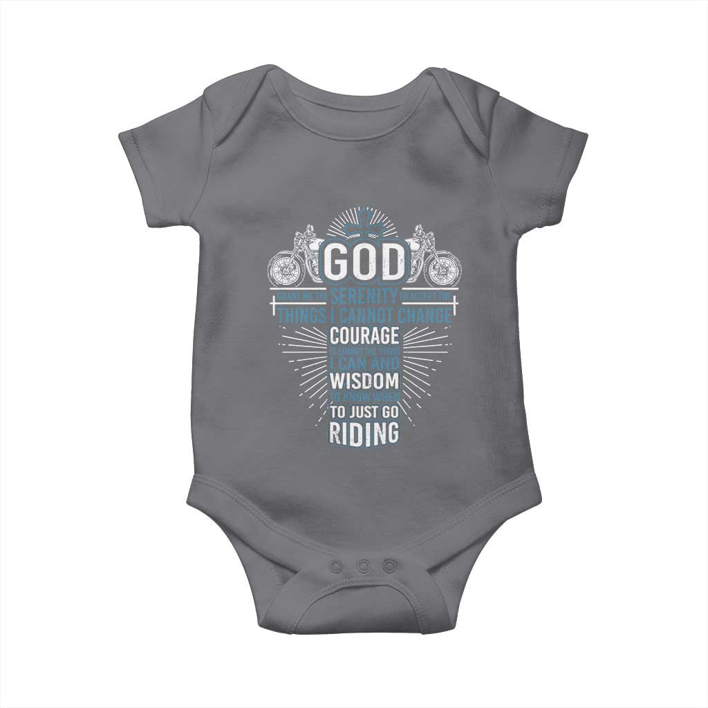 Christian Motorcycle Rider Baby Onesie God Grant Me The Serenity To Accept The Things I Cannot Change TS09 Charcoal Print Your Wear