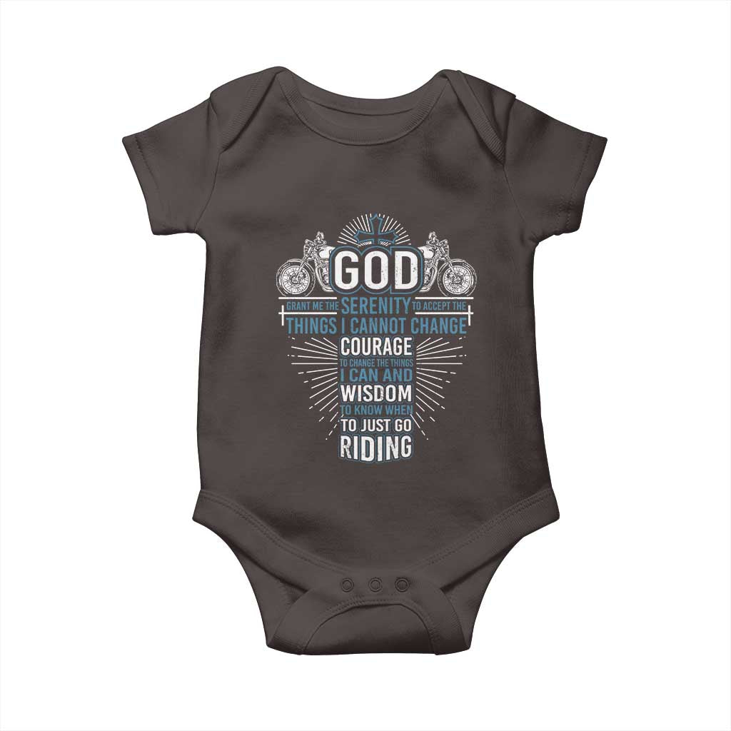Christian Motorcycle Rider Baby Onesie God Grant Me The Serenity To Accept The Things I Cannot Change TS09 Dark Chocolate Print Your Wear