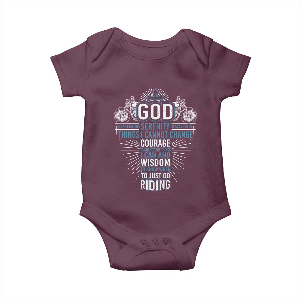Christian Motorcycle Rider Baby Onesie God Grant Me The Serenity To Accept The Things I Cannot Change TS09 Maroon Print Your Wear