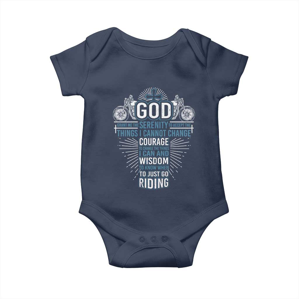 Christian Motorcycle Rider Baby Onesie God Grant Me The Serenity To Accept The Things I Cannot Change TS09 Navy Print Your Wear