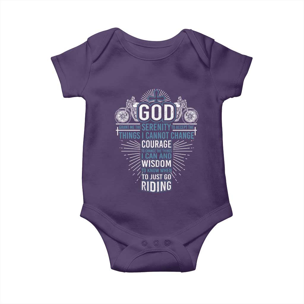 Christian Motorcycle Rider Baby Onesie God Grant Me The Serenity To Accept The Things I Cannot Change TS09 Purple Print Your Wear