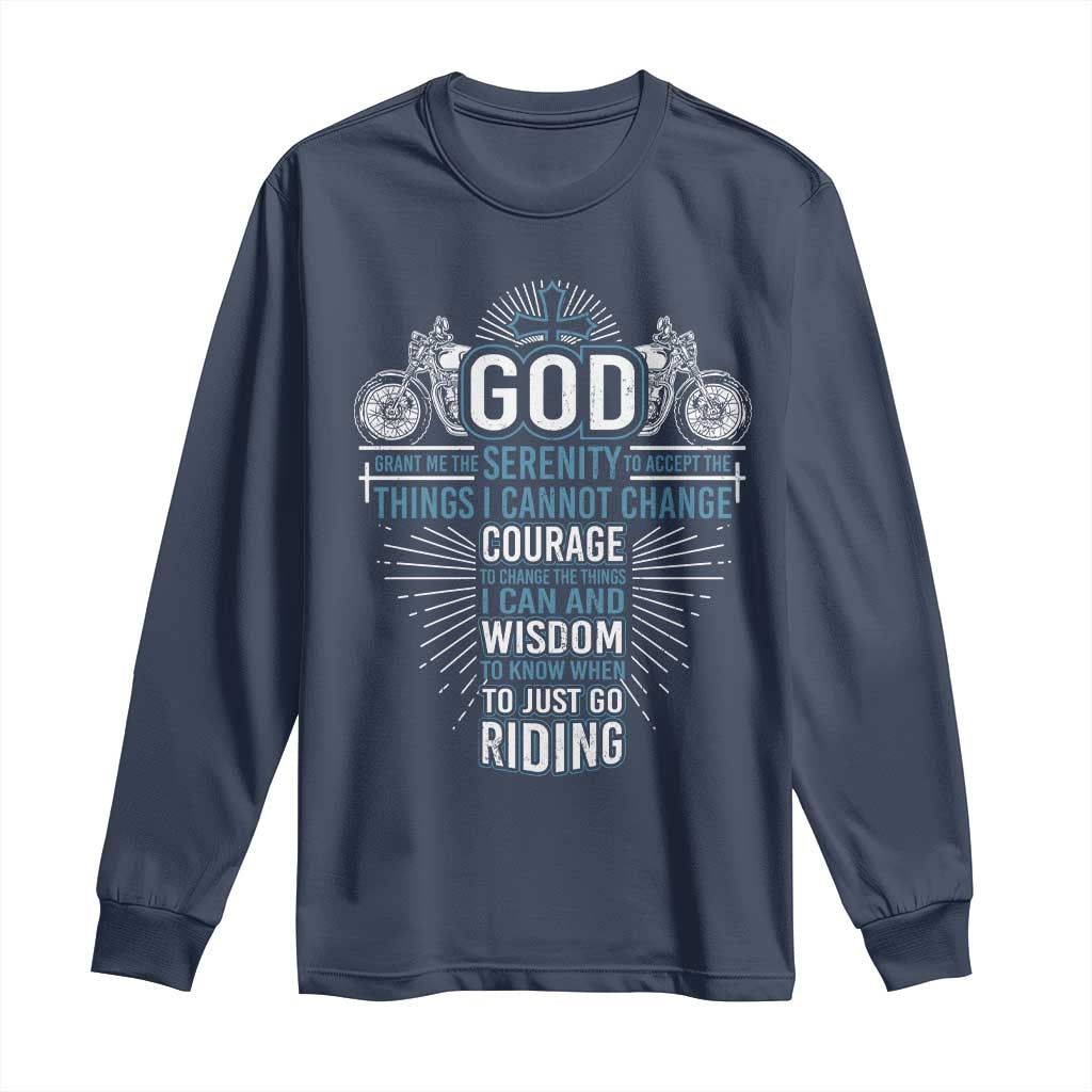 Christian Motorcycle Rider Long Sleeve Shirt God Grant Me The Serenity To Accept The Things I Cannot Change TS09 Navy Print Your Wear