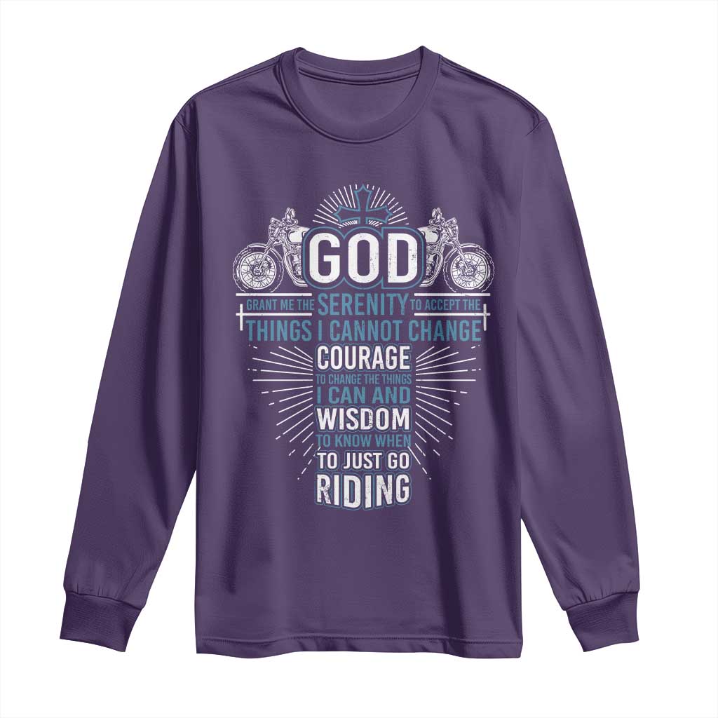 Christian Motorcycle Rider Long Sleeve Shirt God Grant Me The Serenity To Accept The Things I Cannot Change TS09 Purple Print Your Wear