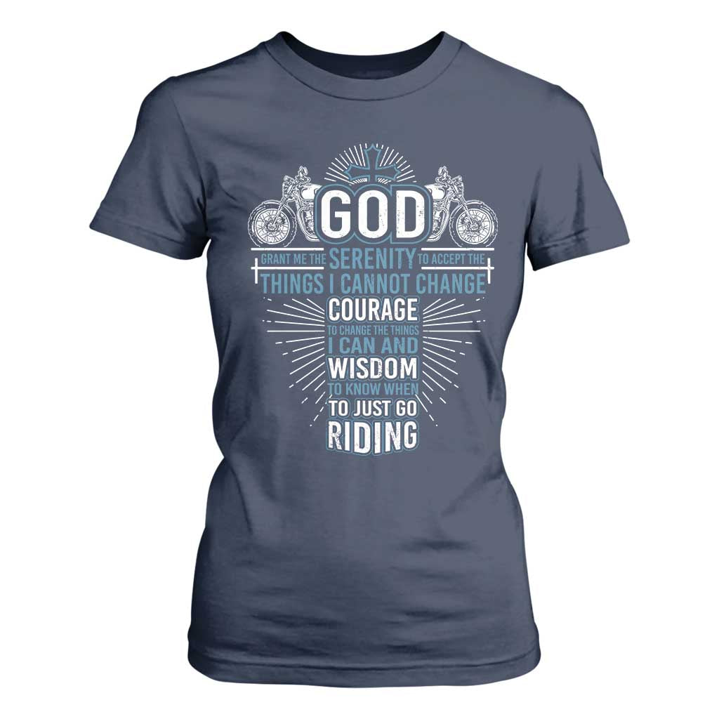 Christian Motorcycle Rider T Shirt For Women God Grant Me The Serenity To Accept The Things I Cannot Change TS09 Navy Print Your Wear