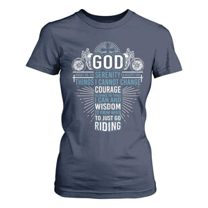 Christian Motorcycle Rider T Shirt For Women God Grant Me The Serenity To Accept The Things I Cannot Change TS09 Navy Print Your Wear