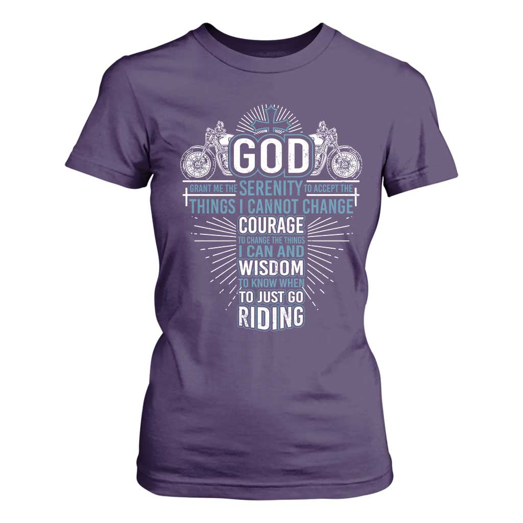 Christian Motorcycle Rider T Shirt For Women God Grant Me The Serenity To Accept The Things I Cannot Change TS09 Purple Print Your Wear
