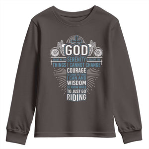 Christian Motorcycle Rider Youth Sweatshirt God Grant Me The Serenity To Accept The Things I Cannot Change TS09 Dark Chocolate Print Your Wear