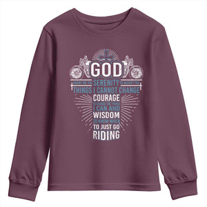 Christian Motorcycle Rider Youth Sweatshirt God Grant Me The Serenity To Accept The Things I Cannot Change TS09 Maroon Print Your Wear