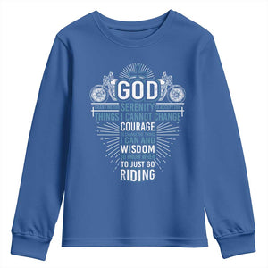 Christian Motorcycle Rider Youth Sweatshirt God Grant Me The Serenity To Accept The Things I Cannot Change TS09 Royal Blue Print Your Wear