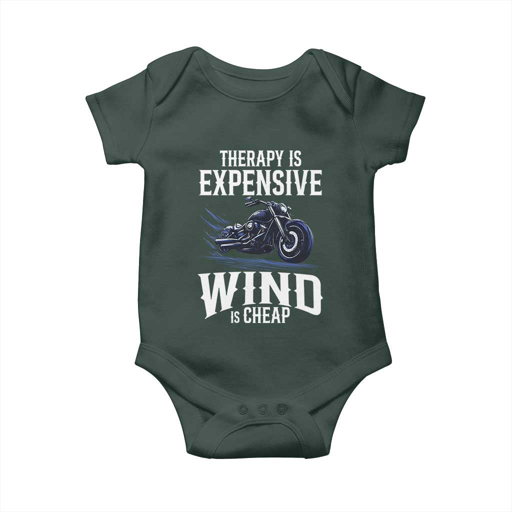 Motorcycle Rider Baby Onesie Therapy Is Expensive Wind Is Cheap TS09 Print Your Wear