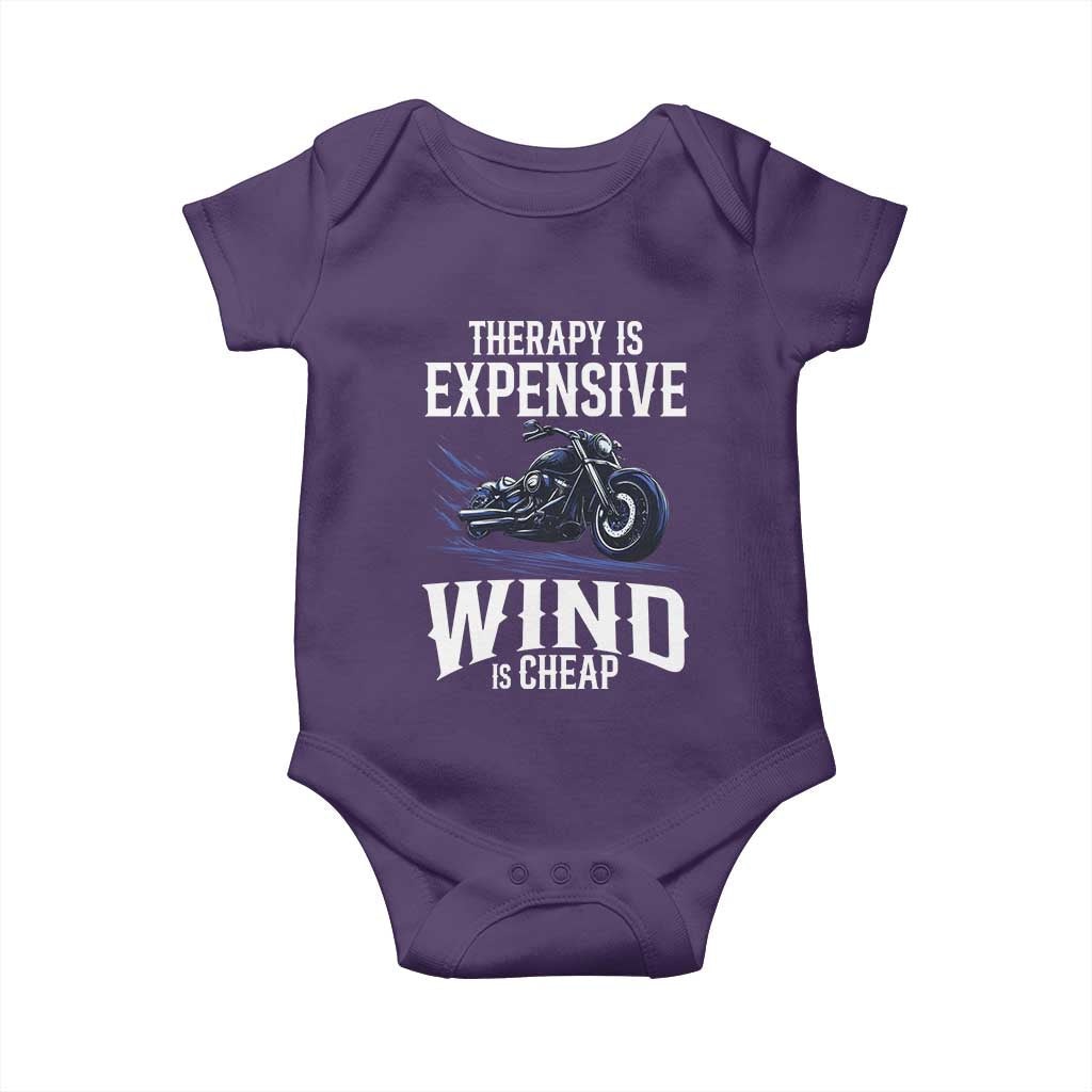 Motorcycle Rider Baby Onesie Therapy Is Expensive Wind Is Cheap TS09 Purple Print Your Wear