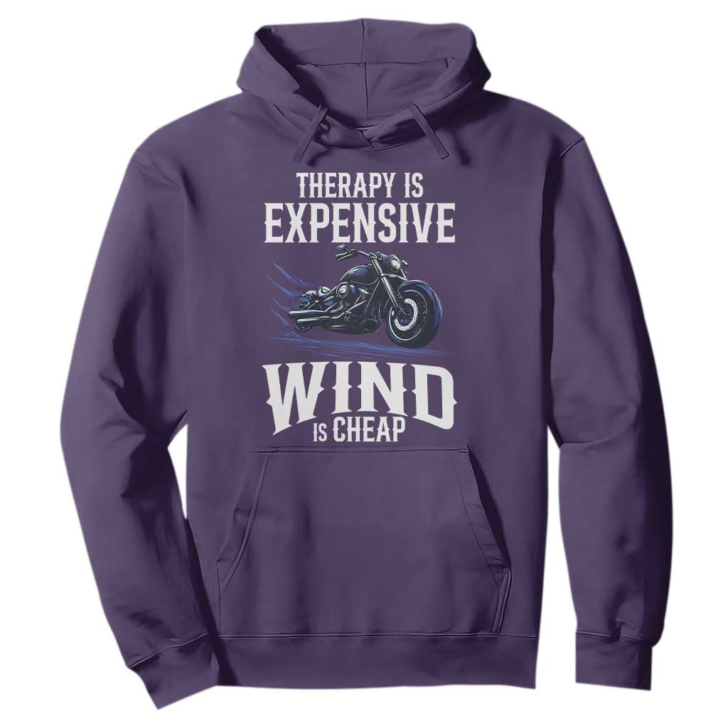 Motorcycle Rider Hoodie Therapy Is Expensive Wind Is Cheap TS09 Purple Print Your Wear