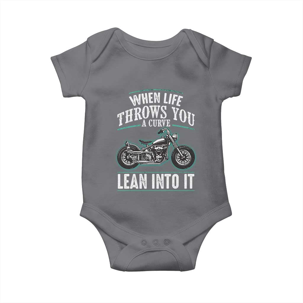 Motorcycle Rider Baby Onesie When Life Throws You A Curve Lean Into It TS09 Charcoal Print Your Wear