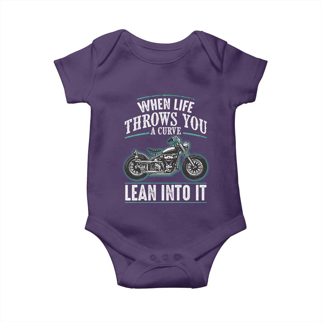 Motorcycle Rider Baby Onesie When Life Throws You A Curve Lean Into It TS09 Purple Print Your Wear