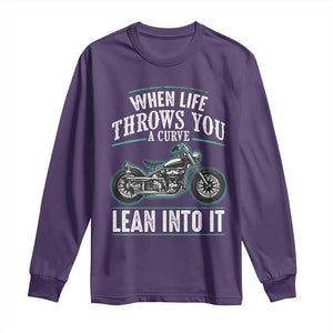 Motorcycle Rider Long Sleeve Shirt When Life Throws You A Curve Lean Into It TS09 Purple Print Your Wear