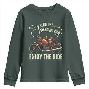 Motorcycle Rider Youth Sweatshirt Lifes A Journey Enjoy The Ride Biker TS09 Dark Forest Green Print Your Wear
