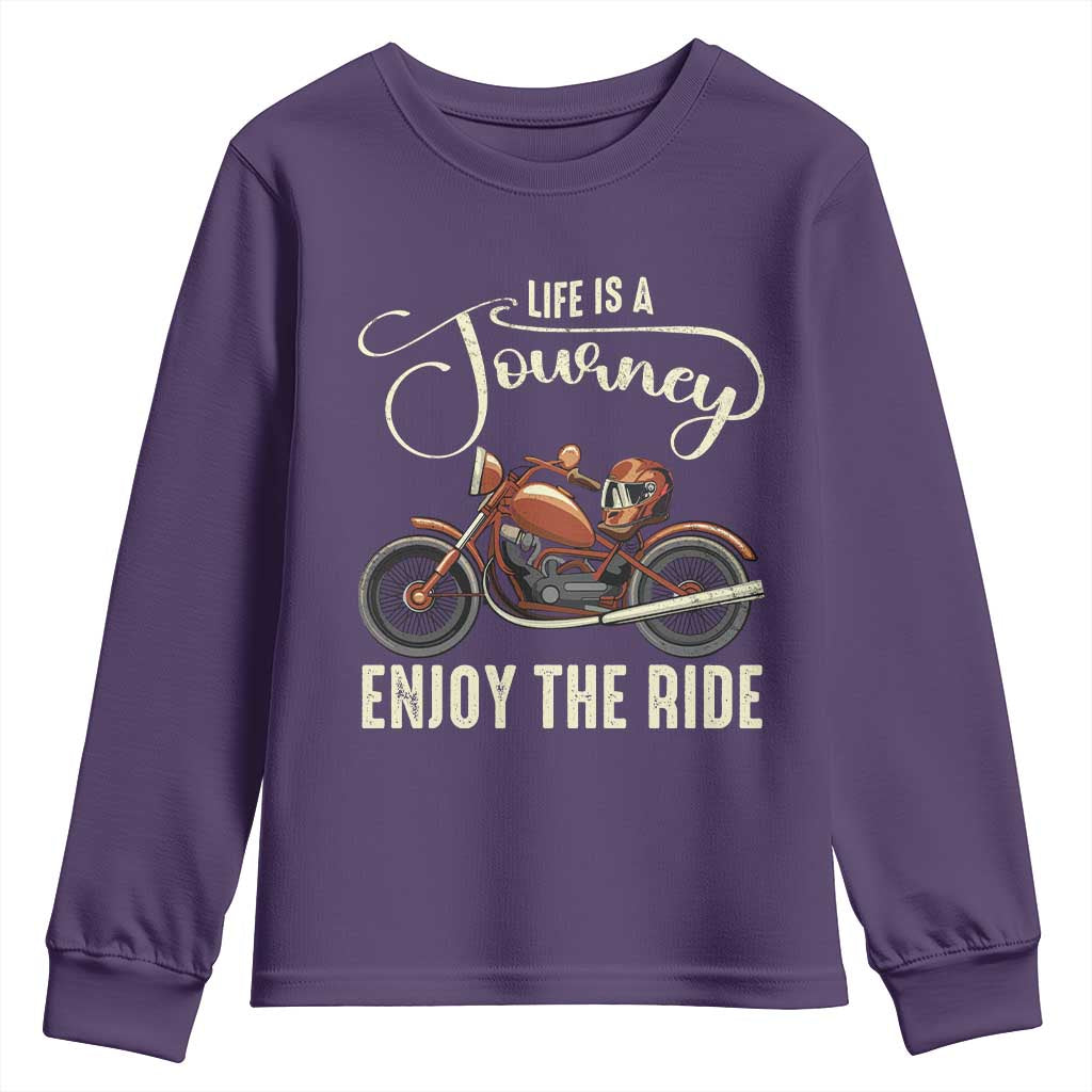 Motorcycle Rider Youth Sweatshirt Lifes A Journey Enjoy The Ride Biker TS09 Purple Print Your Wear
