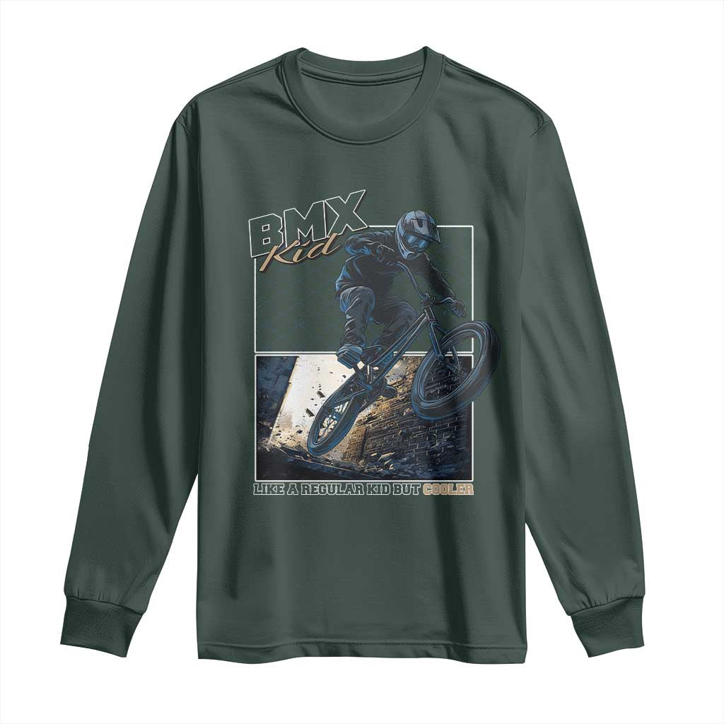 BMX Kid Long Sleeve Shirt Like A Regular Kid But Cooler Cyclist Bicycle TS09 Dark Forest Green Print Your Wear