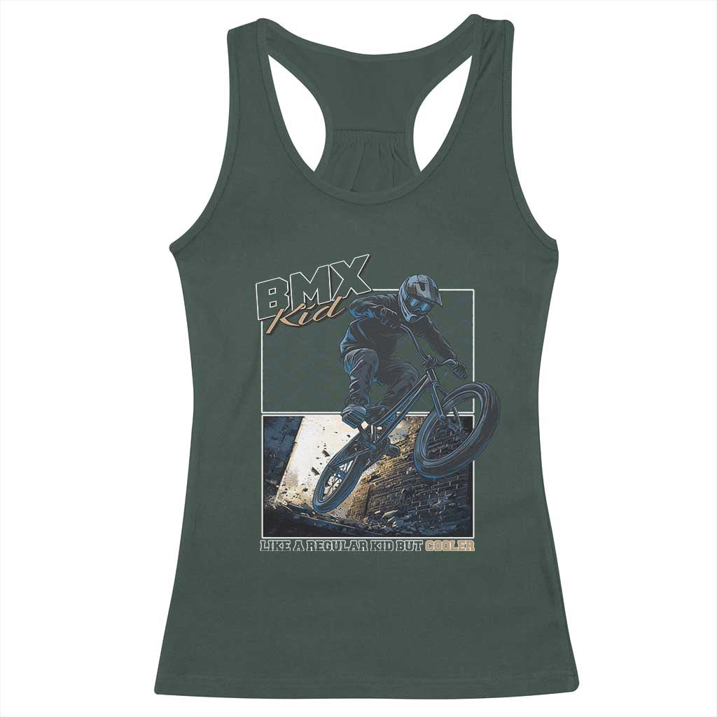 BMX Kid Racerback Tank Top Like A Regular Kid But Cooler Cyclist Bicycle TS09 Dark Forest Green Print Your Wear