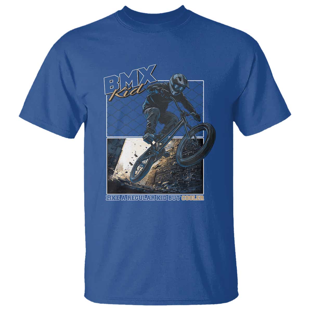 BMX Kid T Shirt Like A Regular Kid But Cooler Cyclist Bicycle TS09 Royal Blue Print Your Wear