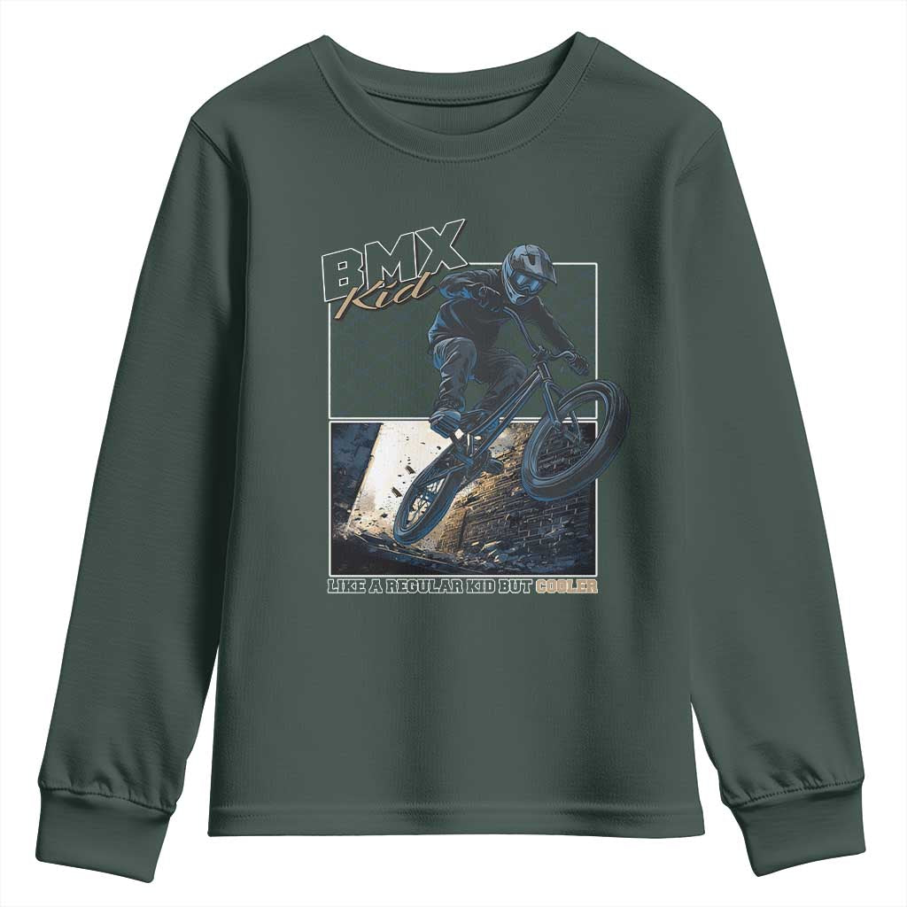 BMX Kid Youth Sweatshirt Like A Regular Kid But Cooler Cyclist Bicycle TS09 Dark Forest Green Print Your Wear