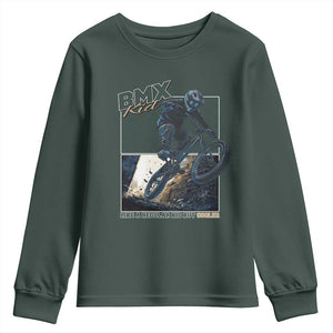 BMX Kid Youth Sweatshirt Like A Regular Kid But Cooler Cyclist Bicycle TS09 Dark Forest Green Print Your Wear