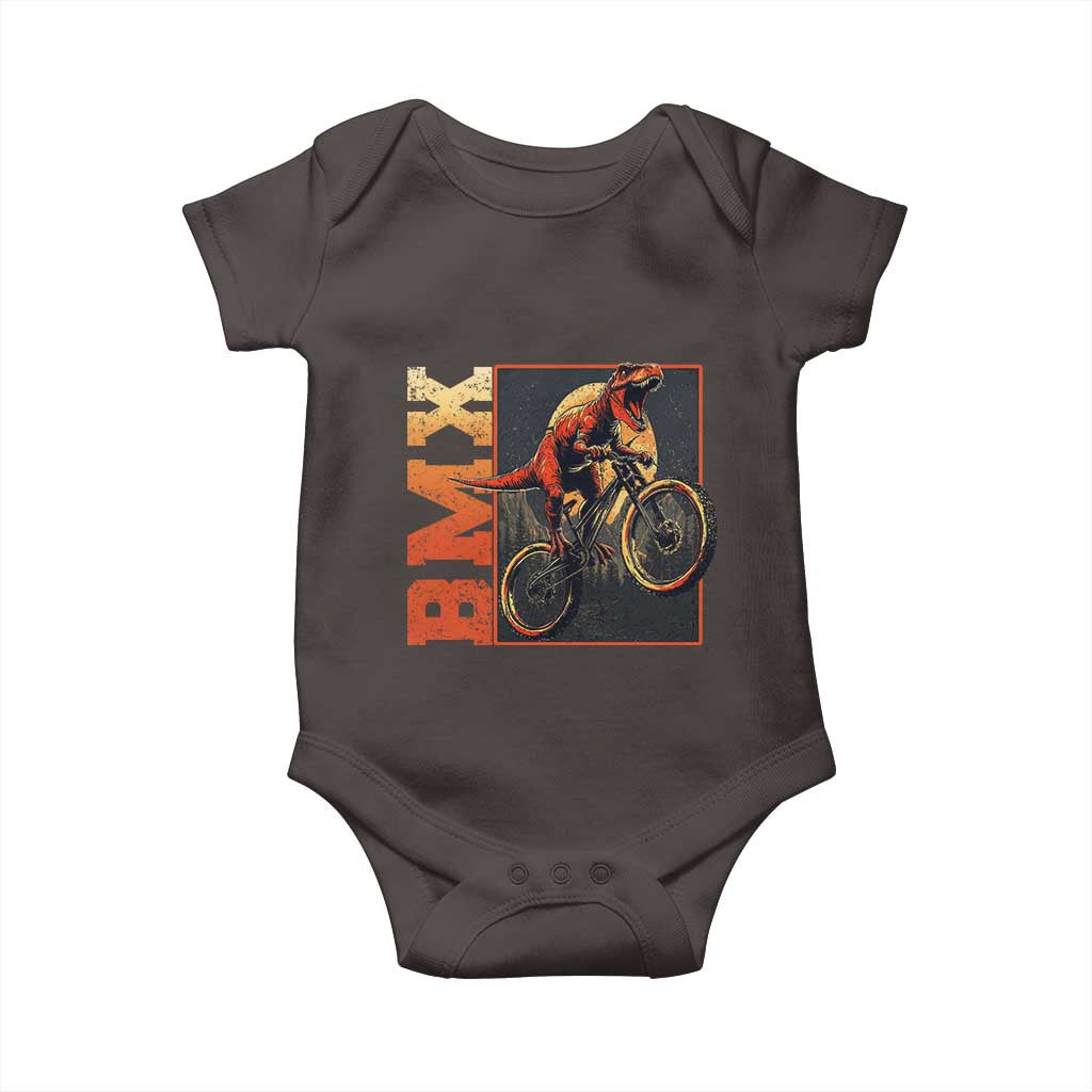 BMX Cyclist Bicycle Baby Onesie Funny Dinosaur Riding TS09 Dark Chocolate Print Your Wear