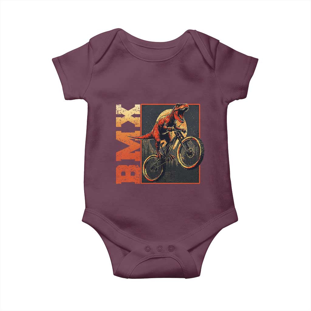 BMX Cyclist Bicycle Baby Onesie Funny Dinosaur Riding TS09 Maroon Print Your Wear
