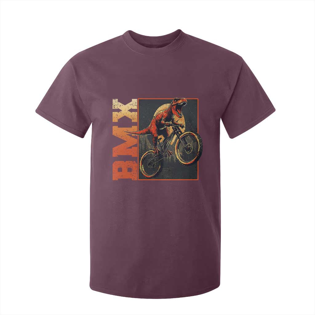 BMX Cyclist Bicycle T Shirt For Kid Funny Dinosaur Riding TS09 Maroon Print Your Wear