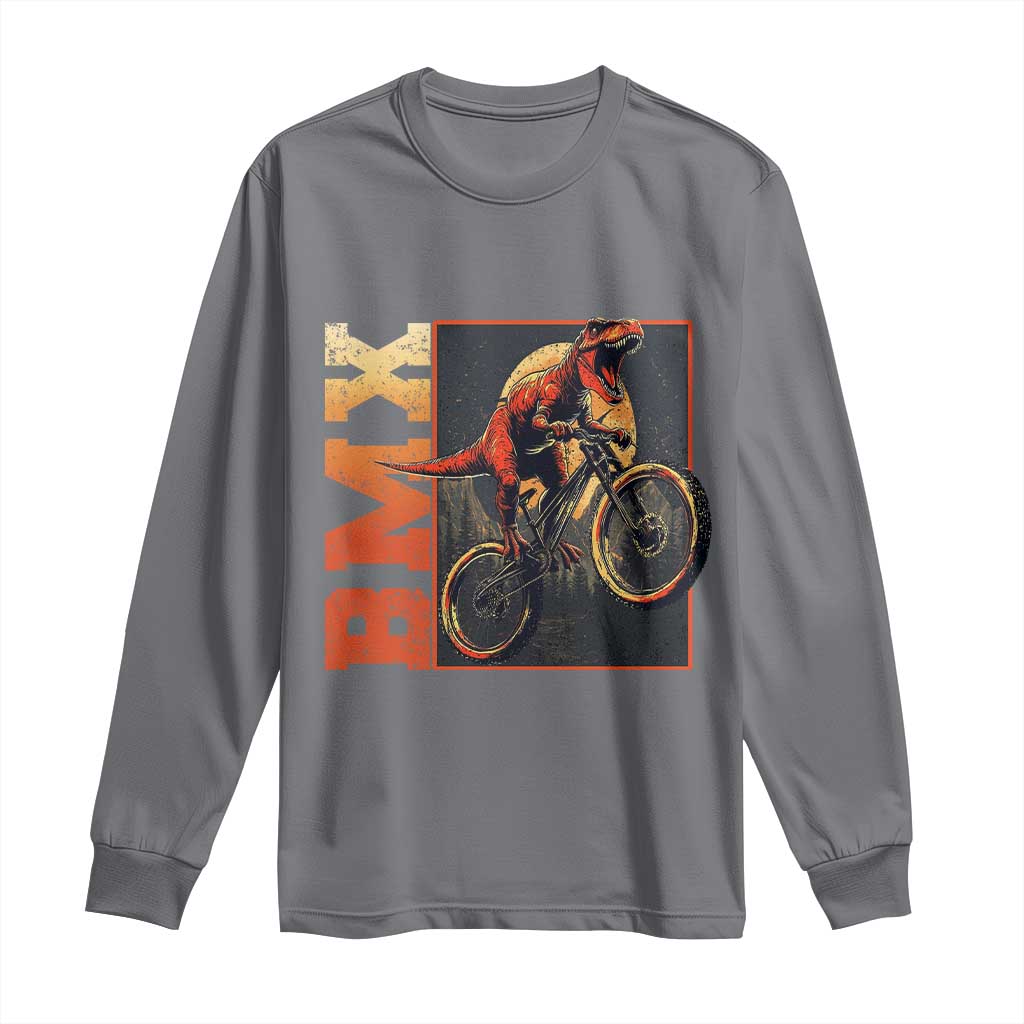 BMX Cyclist Bicycle Long Sleeve Shirt Funny Dinosaur Riding TS09 Charcoal Print Your Wear