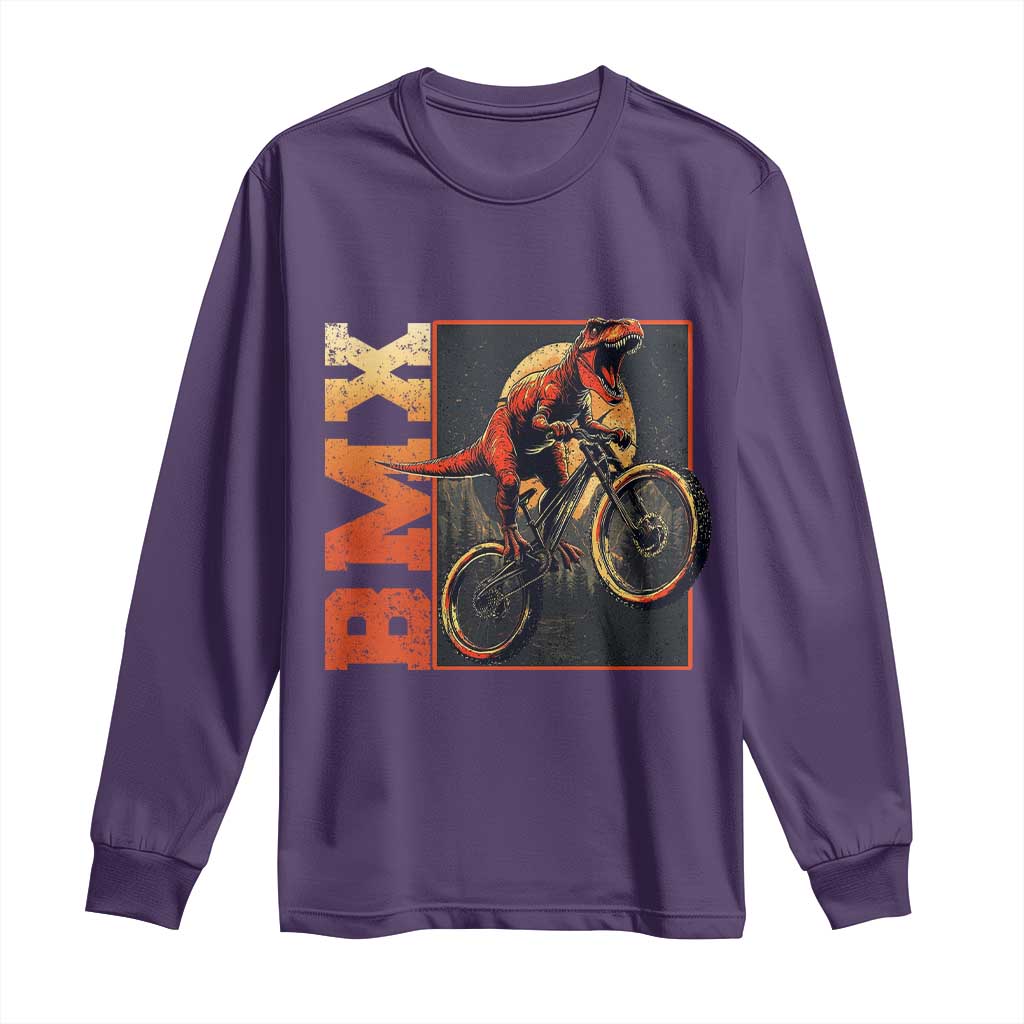 BMX Cyclist Bicycle Long Sleeve Shirt Funny Dinosaur Riding TS09 Purple Print Your Wear