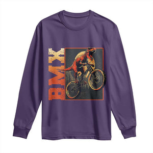 BMX Cyclist Bicycle Long Sleeve Shirt Funny Dinosaur Riding TS09 Purple Print Your Wear