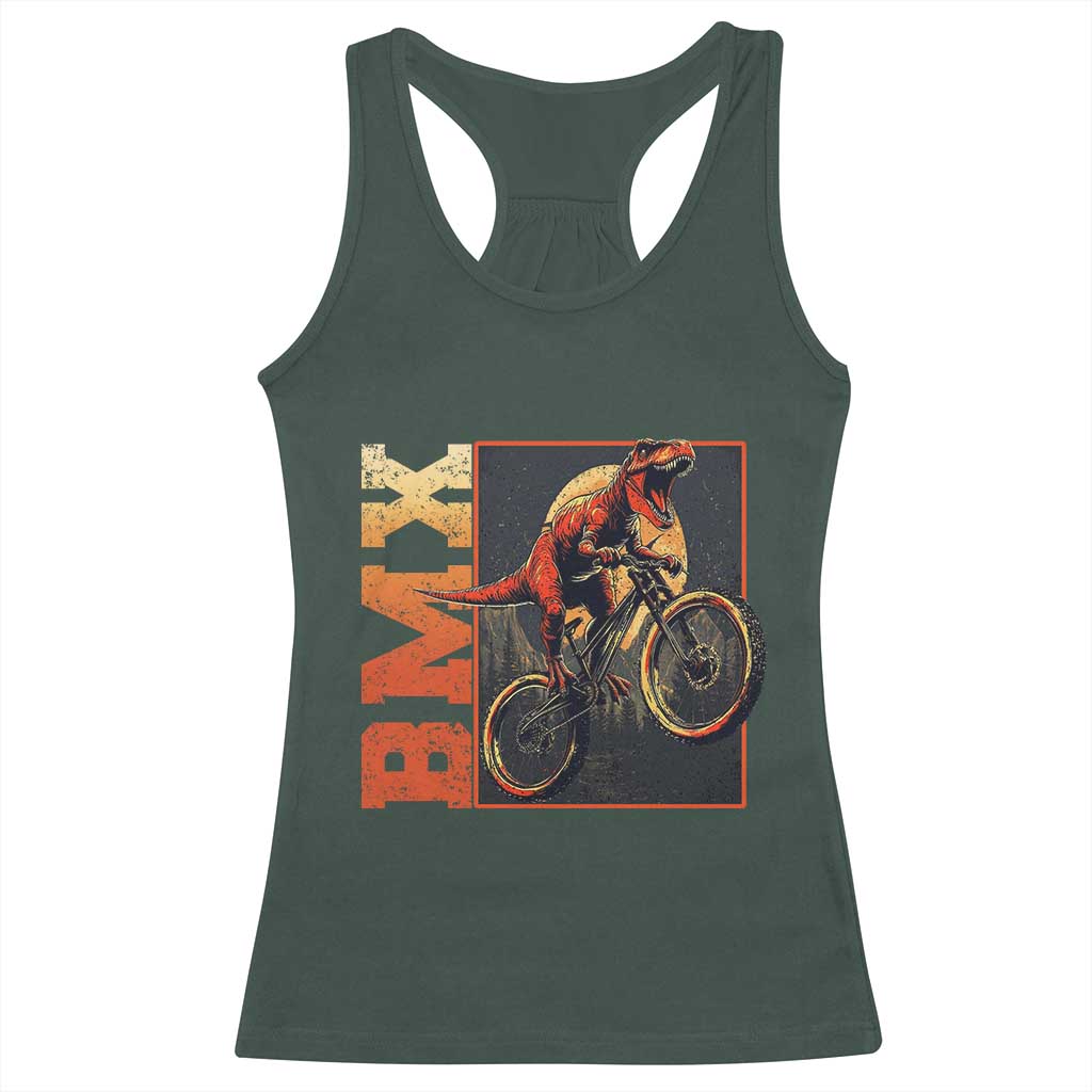 BMX Cyclist Bicycle Racerback Tank Top Funny Dinosaur Riding TS09 Dark Forest Green Print Your Wear
