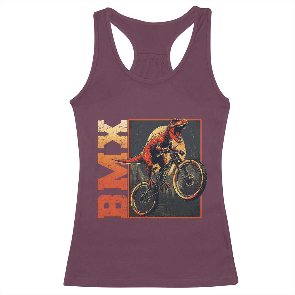 BMX Cyclist Bicycle Racerback Tank Top Funny Dinosaur Riding TS09 Maroon Print Your Wear