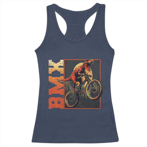 BMX Cyclist Bicycle Racerback Tank Top Funny Dinosaur Riding TS09 Navy Print Your Wear