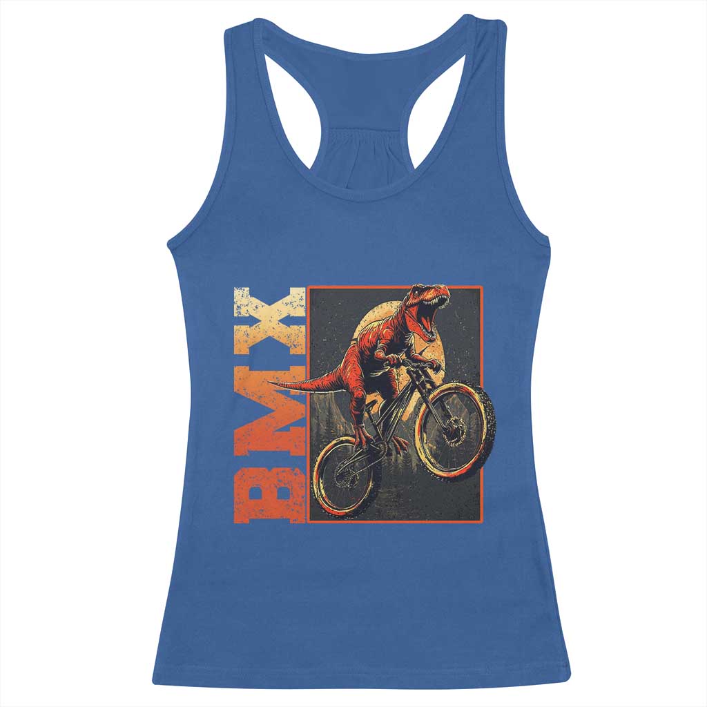 BMX Cyclist Bicycle Racerback Tank Top Funny Dinosaur Riding TS09 Royal Blue Print Your Wear