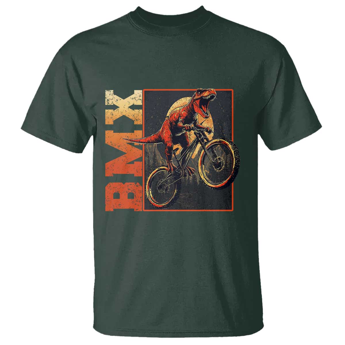 BMX Cyclist Bicycle T Shirt Funny Dinosaur Riding TS09 Dark Forest Green Print Your Wear