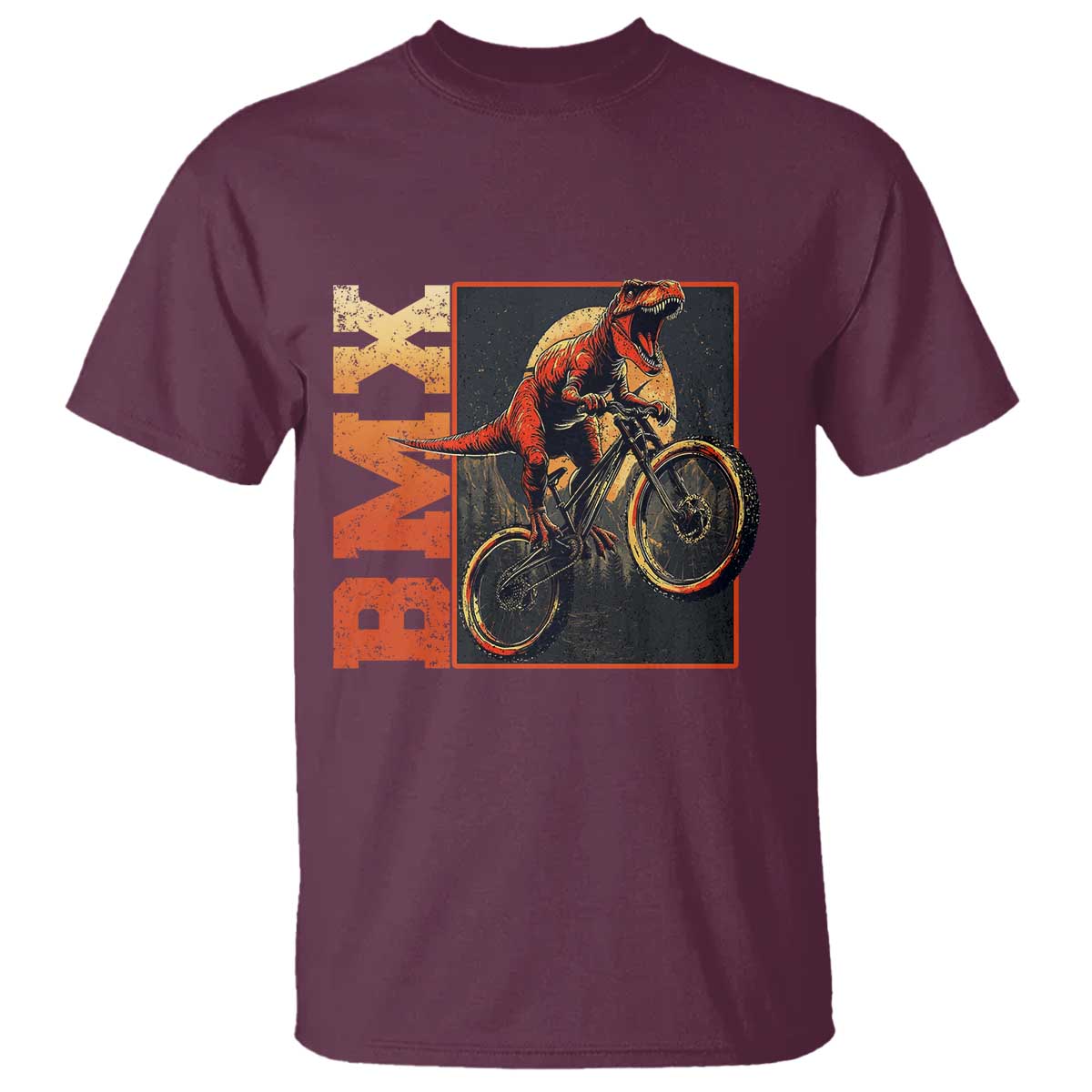 BMX Cyclist Bicycle T Shirt Funny Dinosaur Riding TS09 Maroon Print Your Wear