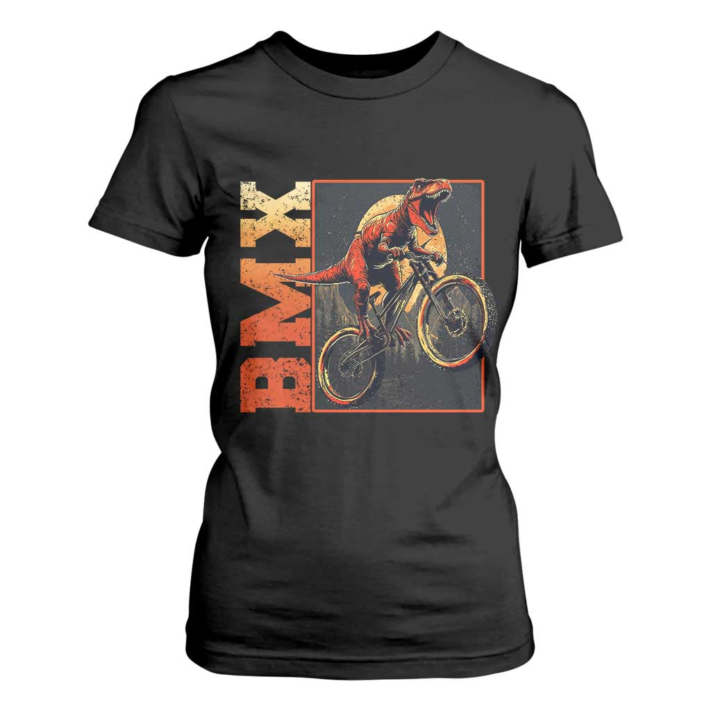 BMX Cyclist Bicycle T Shirt For Women Funny Dinosaur Riding TS09 Black Print Your Wear