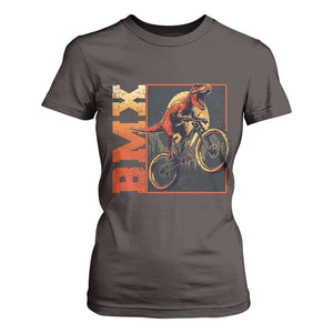 BMX Cyclist Bicycle T Shirt For Women Funny Dinosaur Riding TS09 Dark Chocolate Print Your Wear