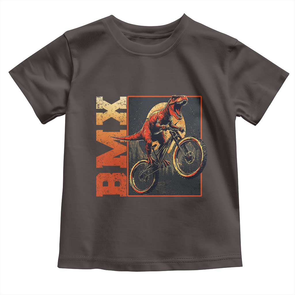 BMX Cyclist Bicycle Toddler T Shirt Funny Dinosaur Riding TS09 Dark Chocolate Print Your Wear