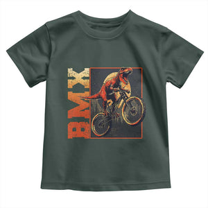 BMX Cyclist Bicycle Toddler T Shirt Funny Dinosaur Riding TS09 Dark Forest Green Print Your Wear