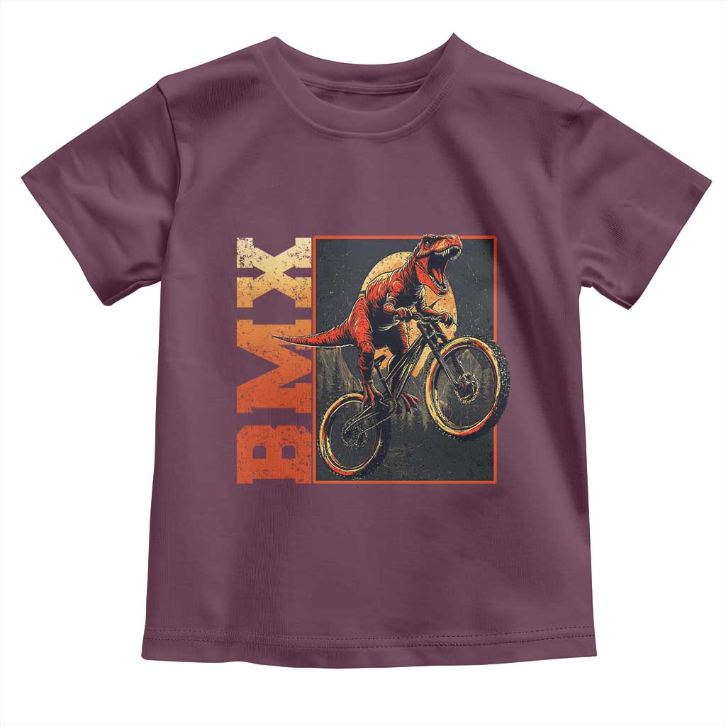 BMX Cyclist Bicycle Toddler T Shirt Funny Dinosaur Riding TS09 Maroon Print Your Wear