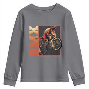 BMX Cyclist Bicycle Youth Sweatshirt Funny Dinosaur Riding TS09 Charcoal Print Your Wear