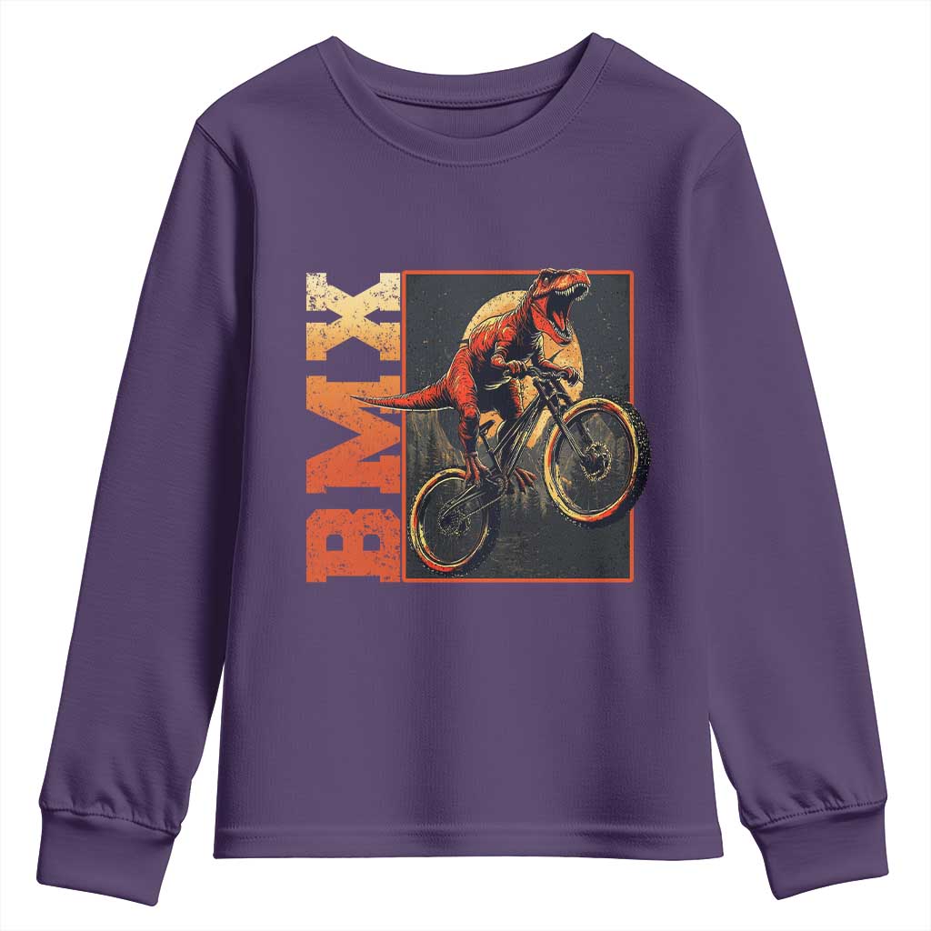 BMX Cyclist Bicycle Youth Sweatshirt Funny Dinosaur Riding TS09 Purple Print Your Wear