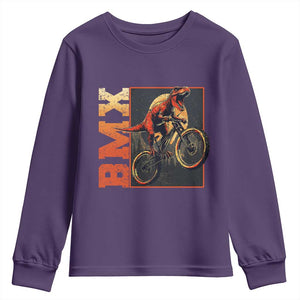 BMX Cyclist Bicycle Youth Sweatshirt Funny Dinosaur Riding TS09 Purple Print Your Wear