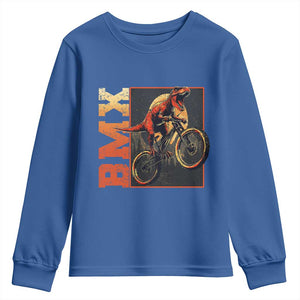 BMX Cyclist Bicycle Youth Sweatshirt Funny Dinosaur Riding TS09 Royal Blue Print Your Wear