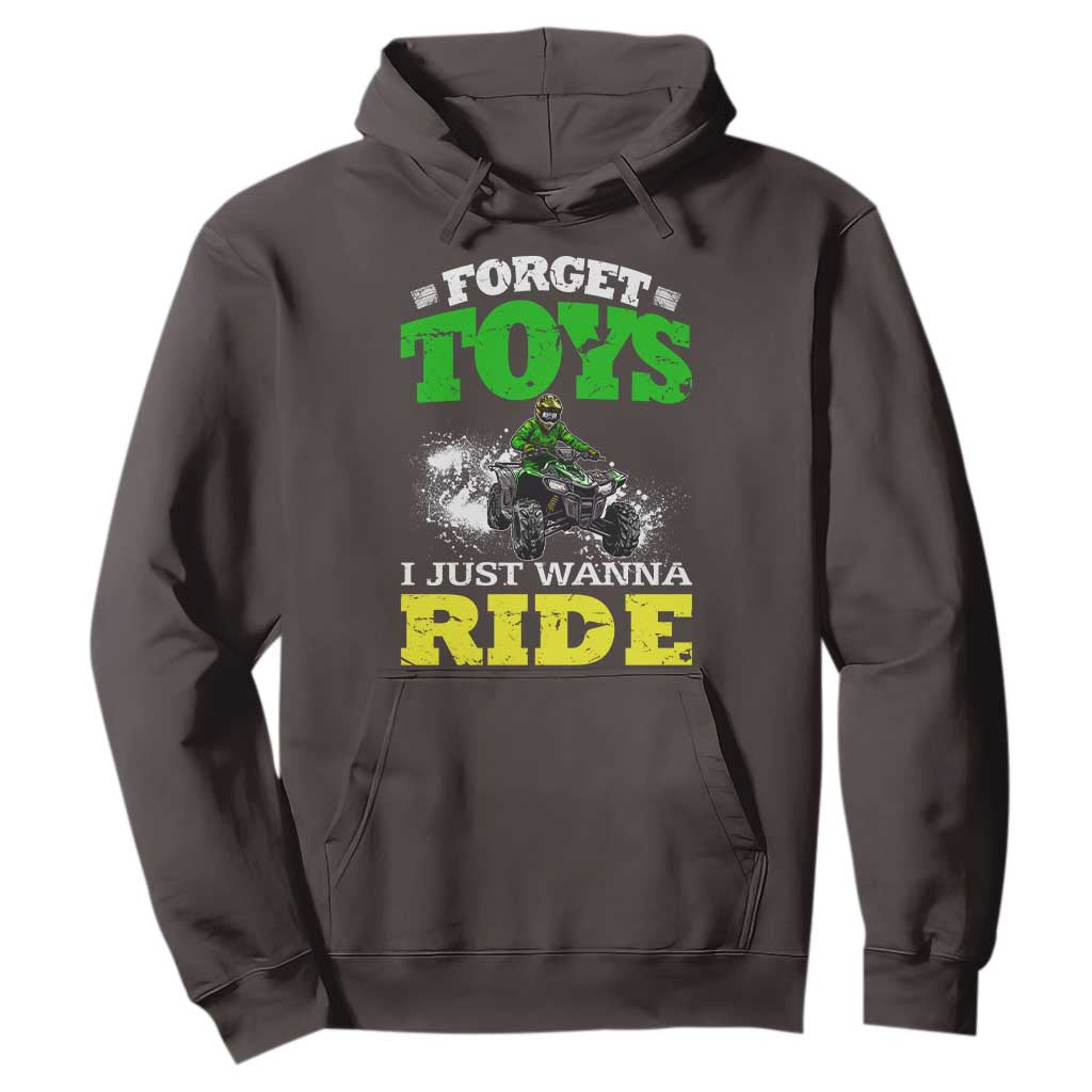 Funny Quad Bike Kid Hoodie Forget Toys I Just Wanna Ride TS09 Dark Chocolate Print Your Wear